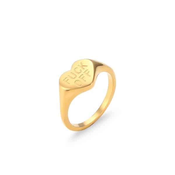 Goldener Ring "F*** off" in Herzform