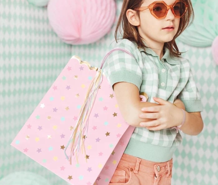 Geschenketüte, Rosa mit Sternchen