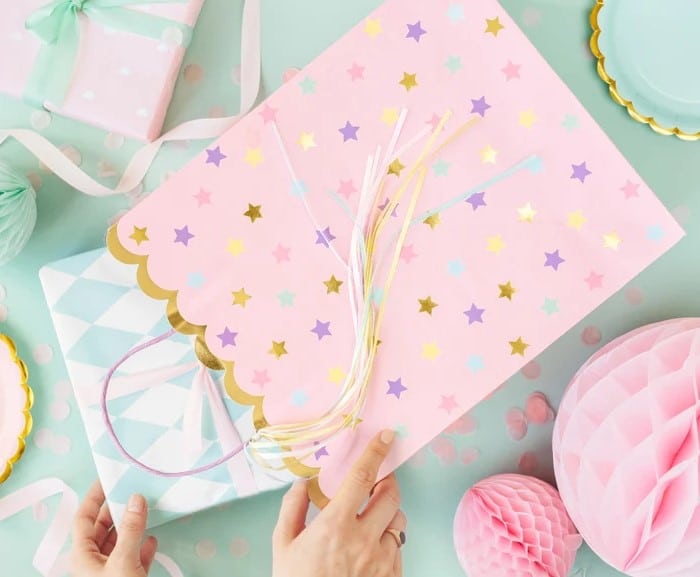Geschenketüte, Rosa mit Sternchen