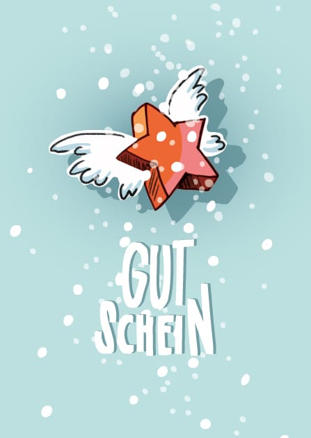 Weihnachtskarte Gutschein mit Weihnachtsstern "KUBI" von illi