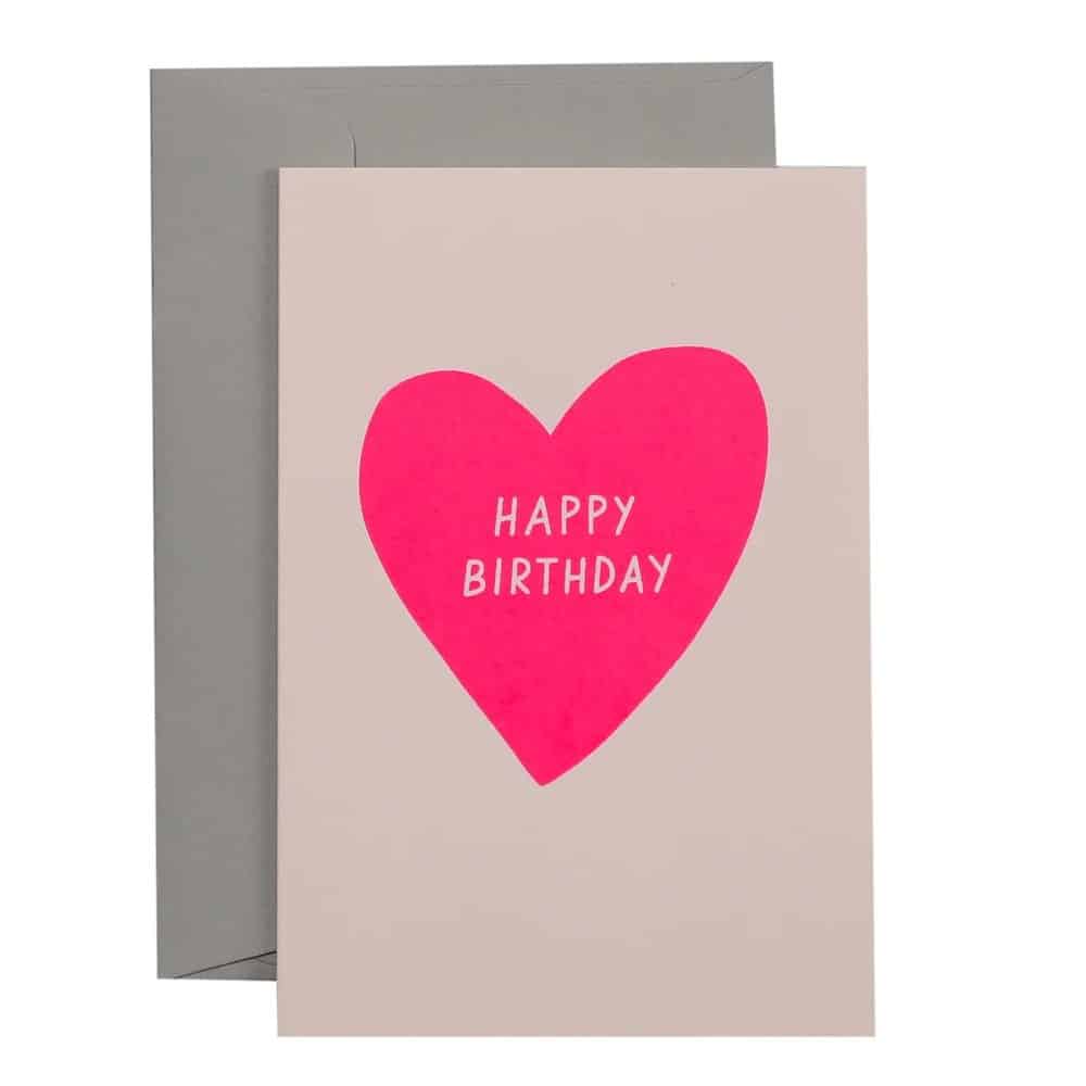 Klappkarte, Happy Birthday Herz Neon Pink