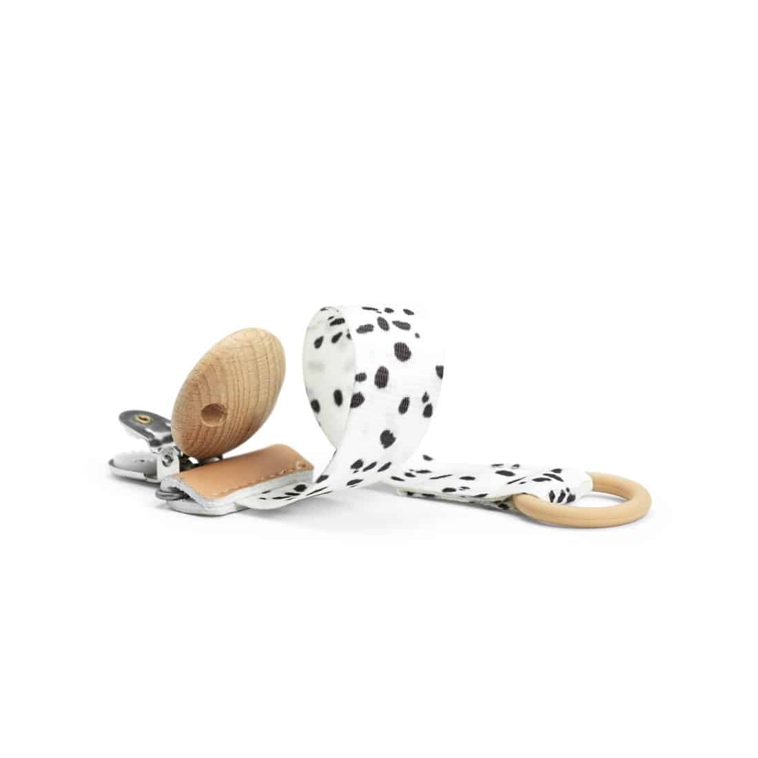 Schnullerband mit Holzdetail, Dalmatian Dots