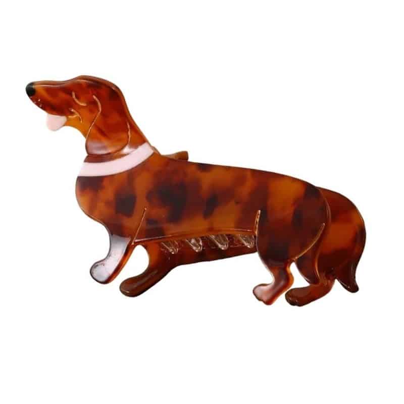 Haarklammer *Sausage Dog*, Dackel braun