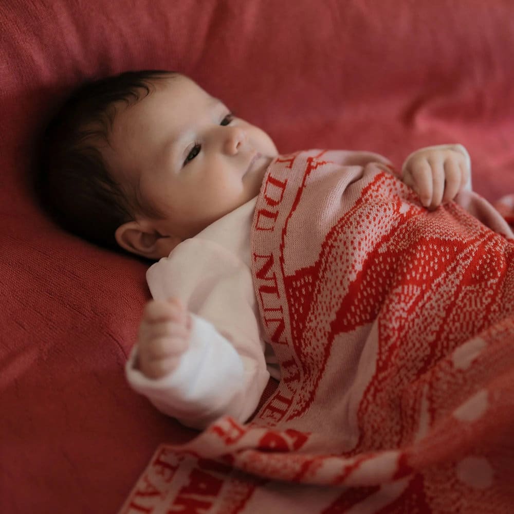 Personalisierte Babydecke *Chamäleon*, Rosa / Rot