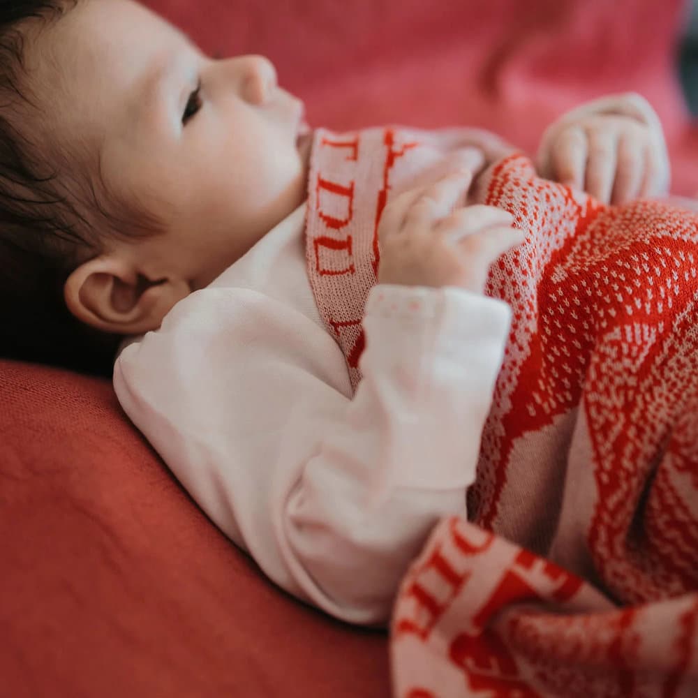 Personalisierte Babydecke *Chamäleon*, Rosa / Rot