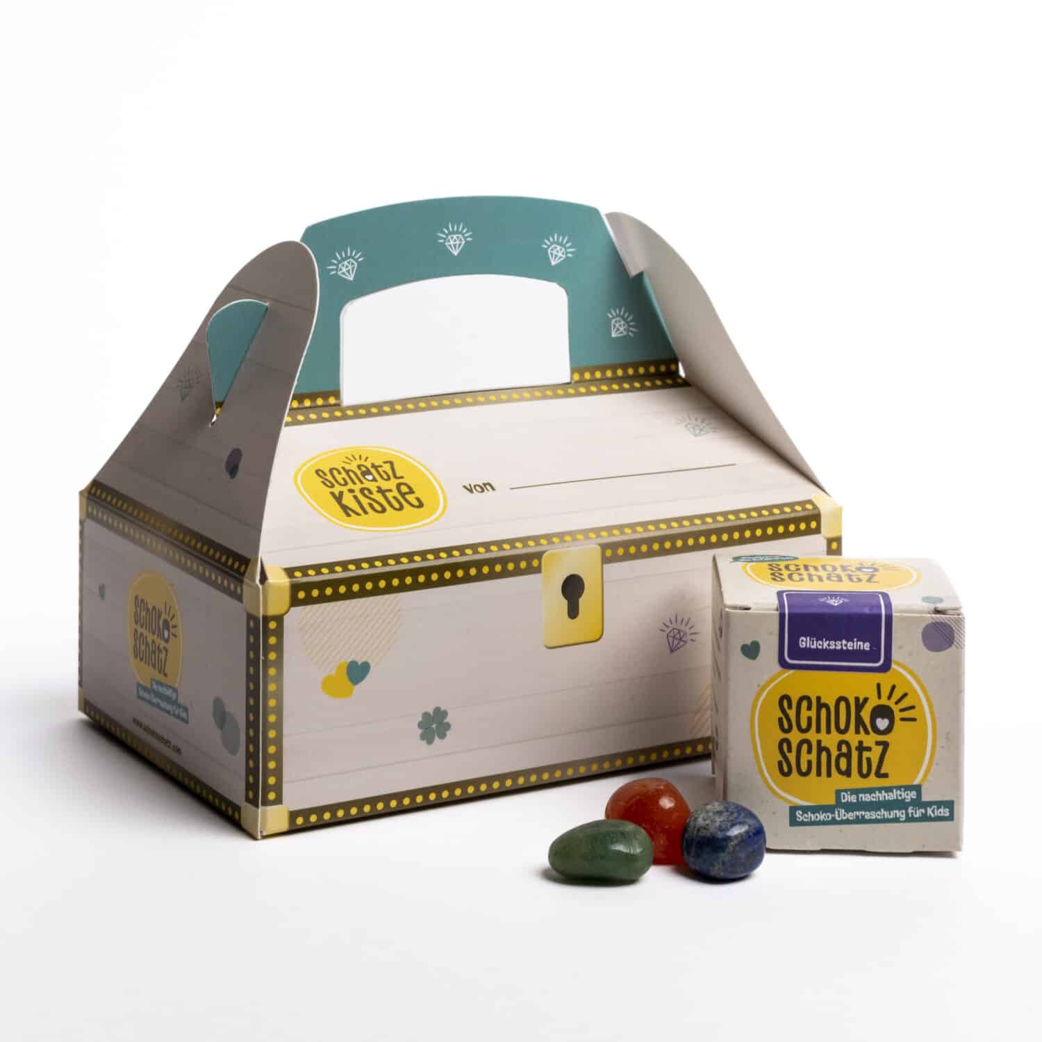 6er Pack SchokoSchatz für Kids mit Schatzkiste, Edition "Glückssteine"