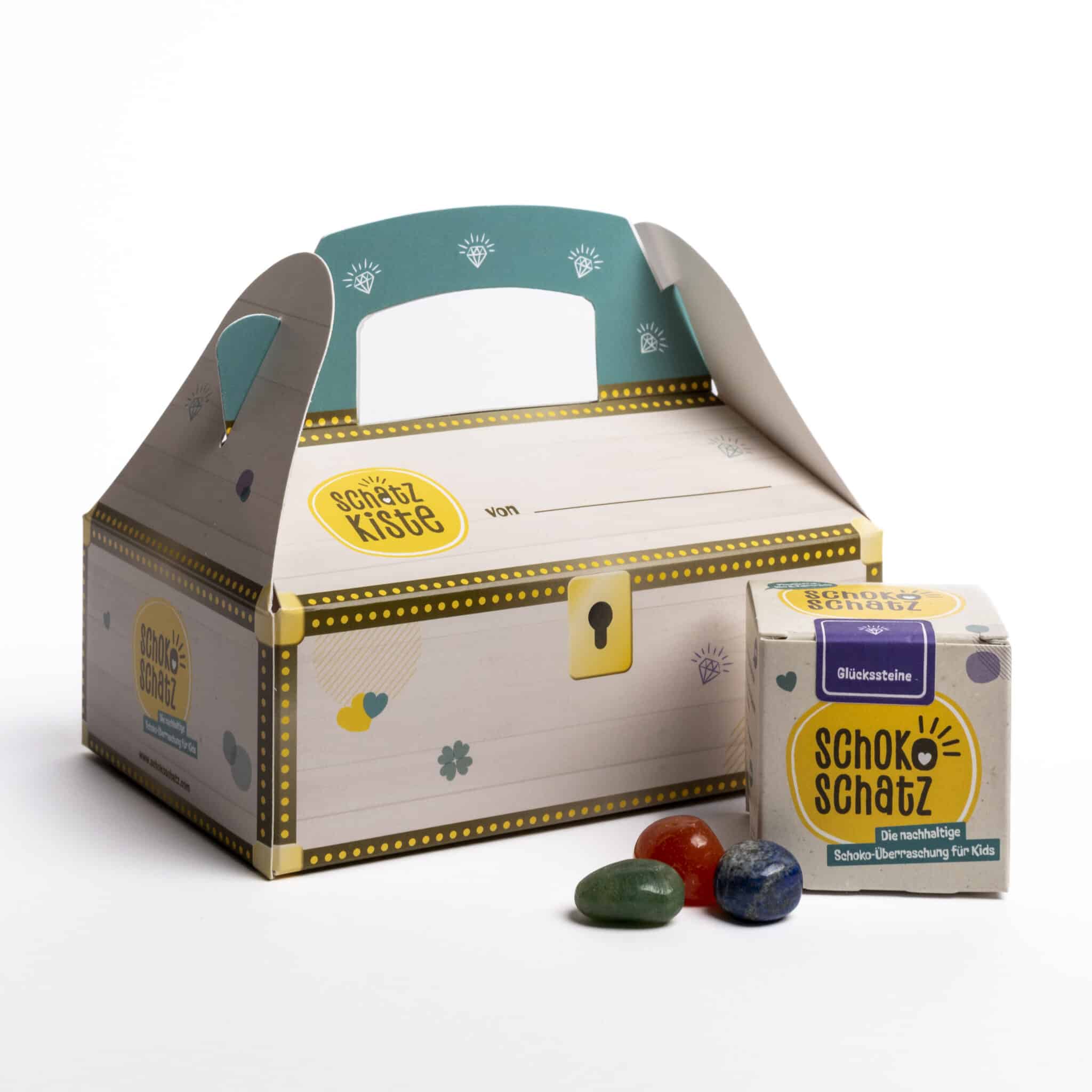 6er Pack SchokoSchatz für Kids mit Schatzkiste, Edition "Glückssteine"