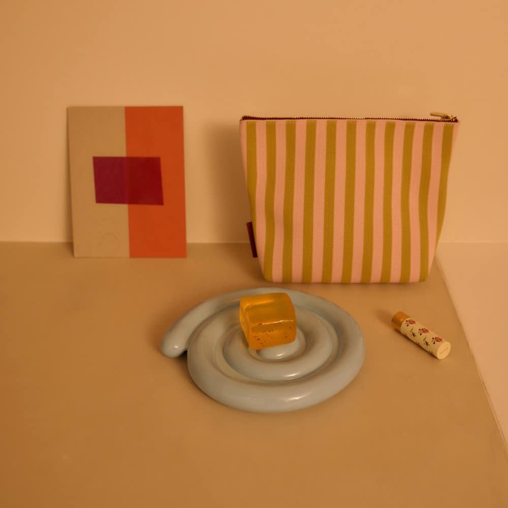 Kosmetiktasche *Knitted Stripes*, dolce pink + lemon leaf