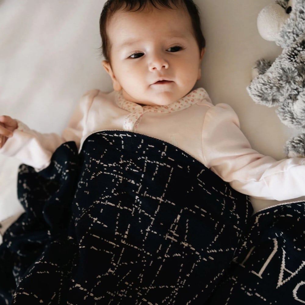 Personalisierte Babydecke *Midnight*, Nachthimmel / Cremeweiß