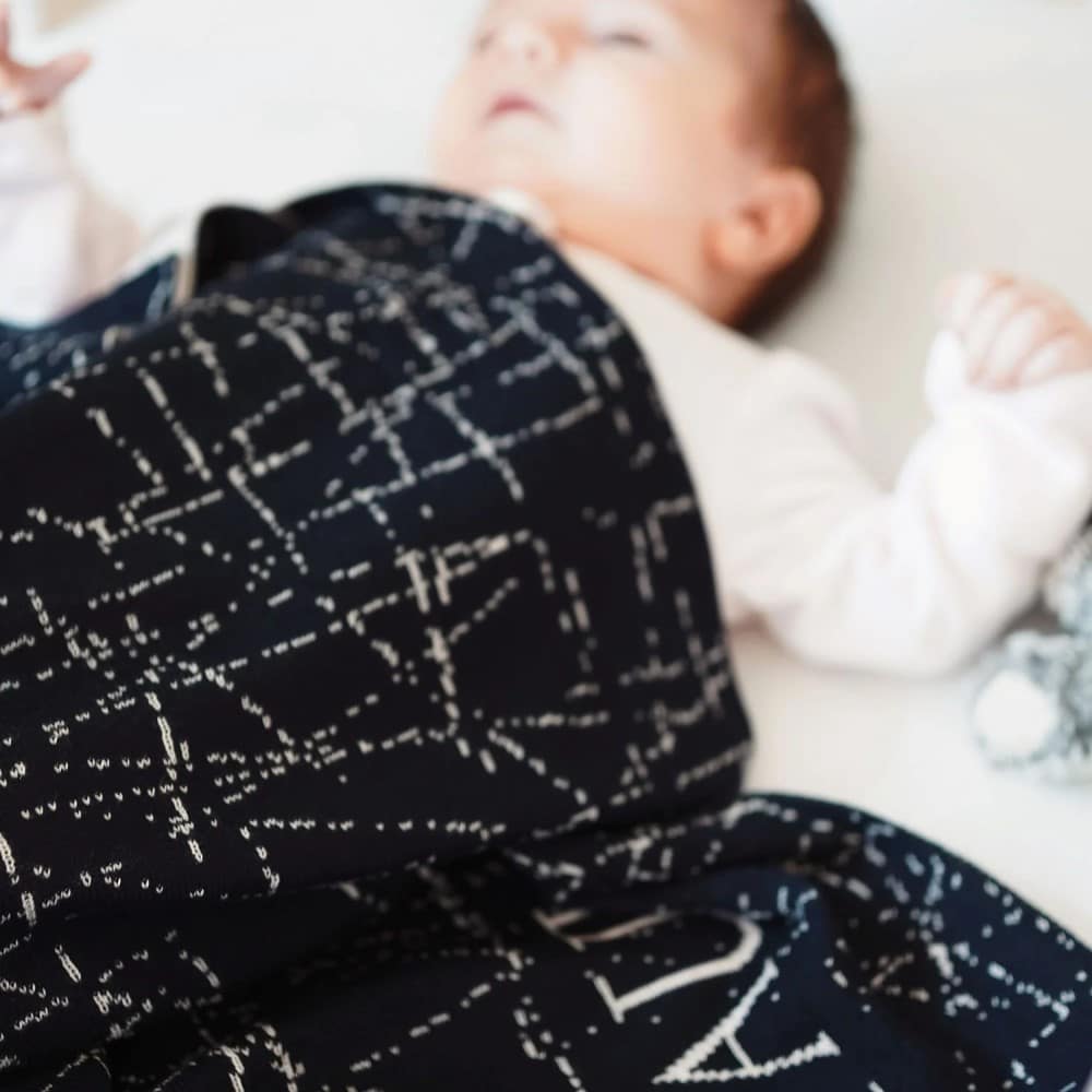 Personalisierte Babydecke *Midnight*, Nachthimmel / Cremeweiß