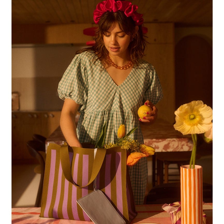 Shopper *Knitted Stripes*, sunset lilac + costa green