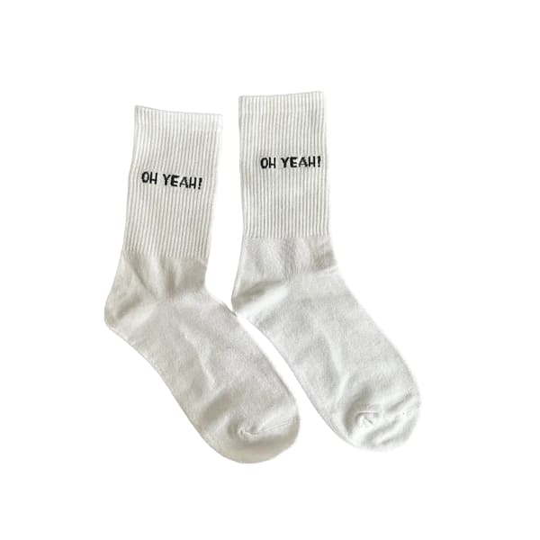 Tennis Socken, Statement *Oh Yeah!*, Weiß