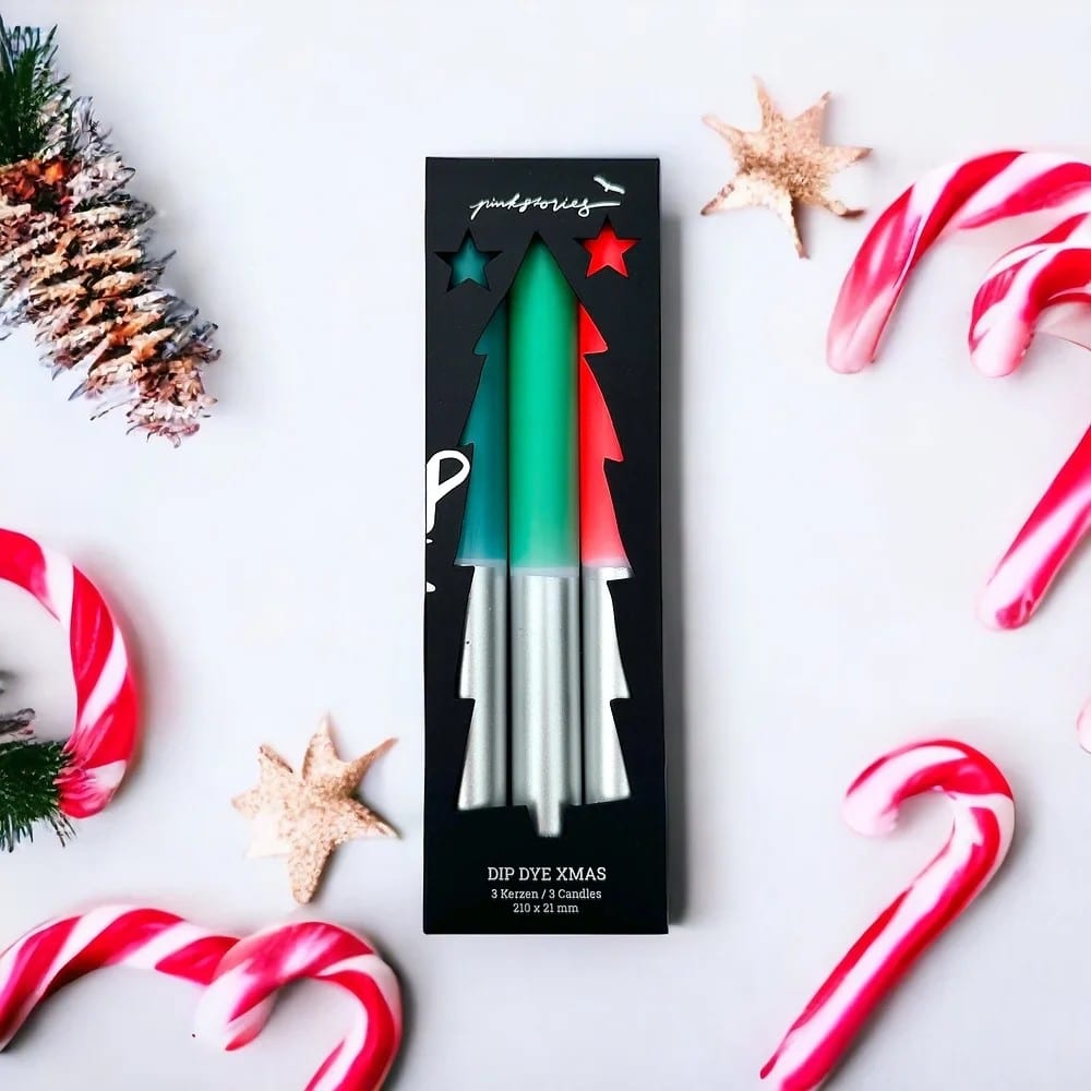 Dip Dye Kerzen *X-Mas*, Holly Jolly, 3er Set