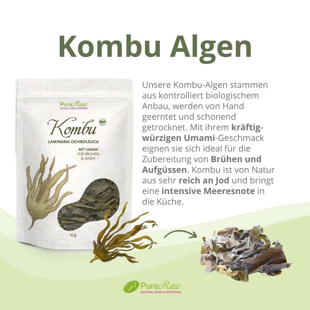 Kombu *Laminaria ochroleuca*, getrocknete Algen (Bio & Roh), 25g