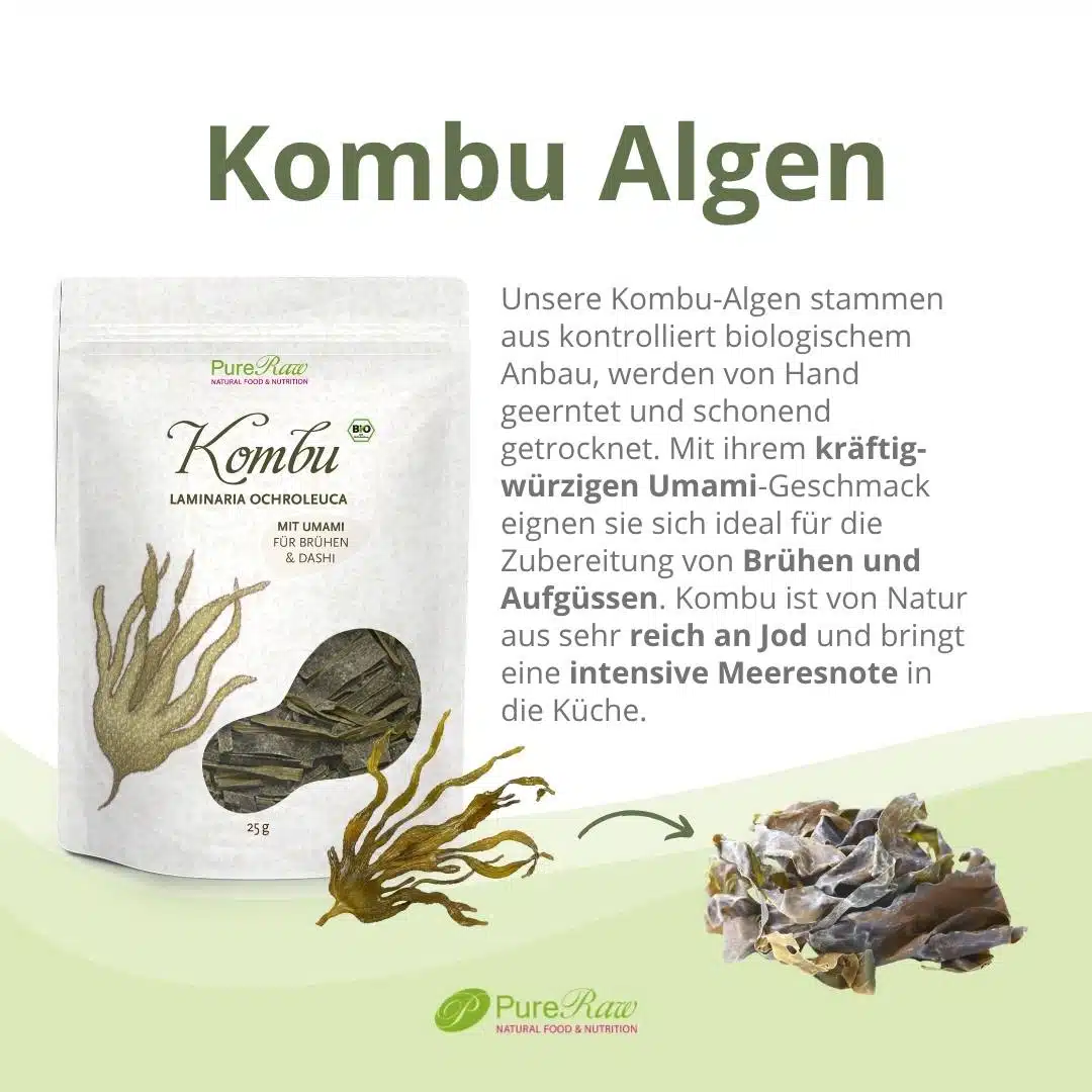 Kombu *Laminaria ochroleuca*, getrocknete Algen (Bio & Roh), 25g