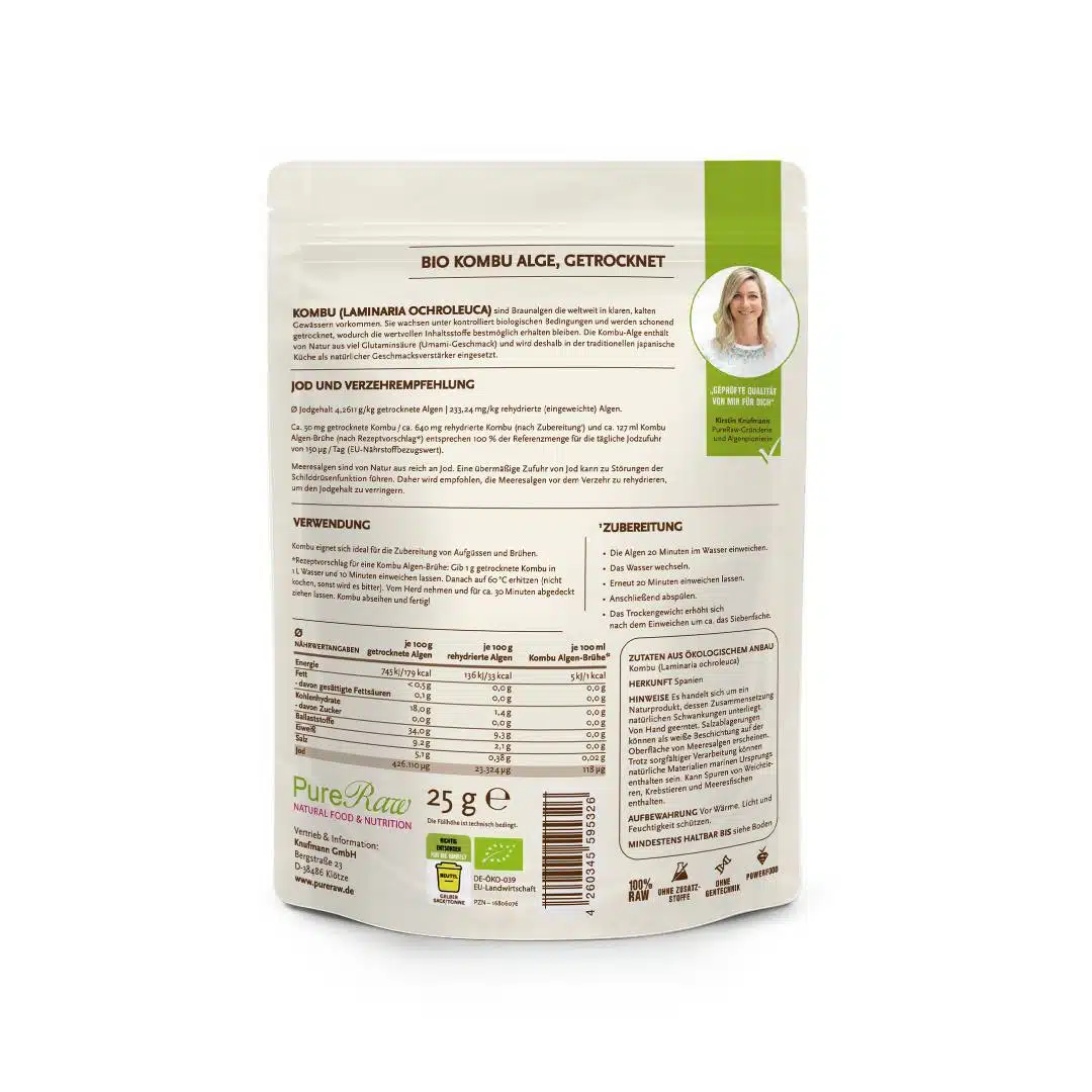 Kombu *Laminaria ochroleuca*, getrocknete Algen (Bio & Roh), 25g