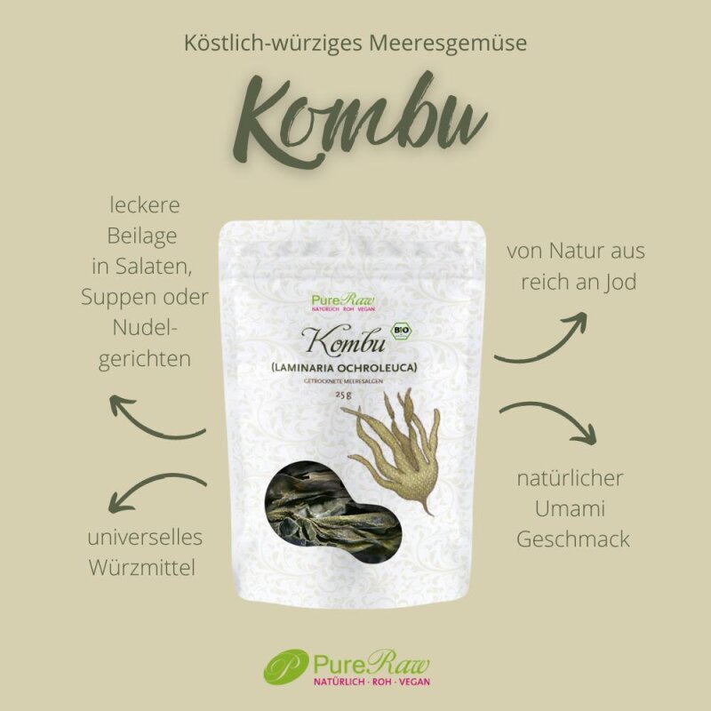 Kombu *Laminaria ochroleuca*, getrocknete Algen (Bio & Roh), 25g