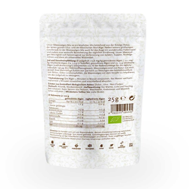 Meeresalgen Mix *Dulse, Ulva, Nori*, getrocknete Algenflocken (Bio & Roh), 25g
