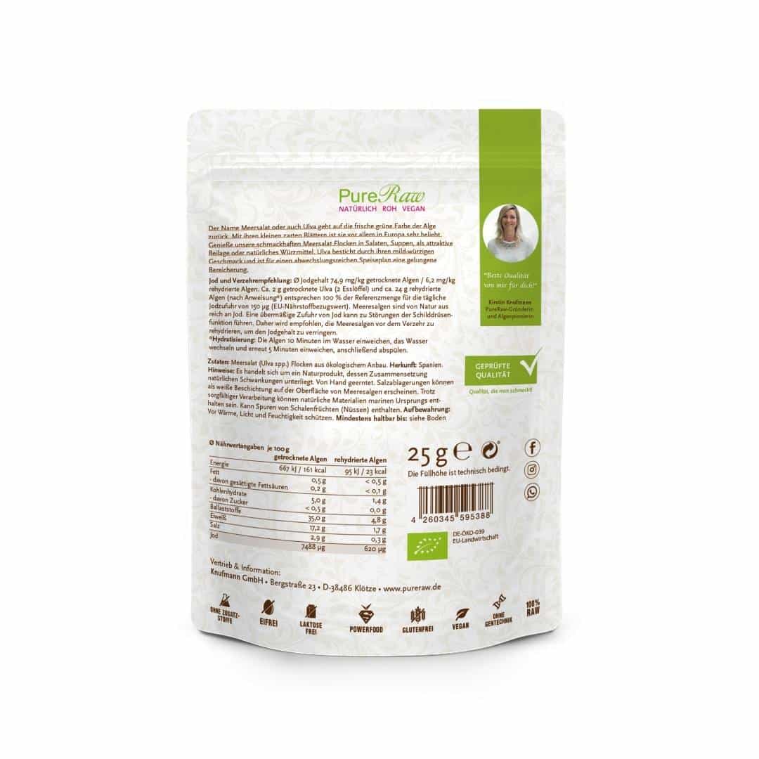 Meersalat Flocken *Ulva*, getrocknete Algen (Bio & Roh), 25g