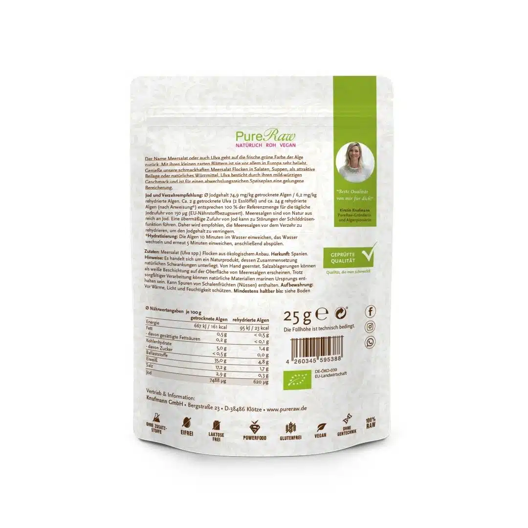 Meersalat Flocken *Ulva*, getrocknete Algen (Bio & Roh), 25g