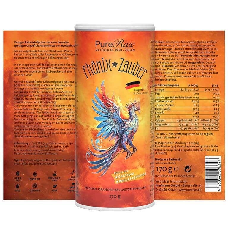 Phönix Zauber, Magisch oranges Getränkepulver (reich an Calcium und Ballaststoffen) 170 g