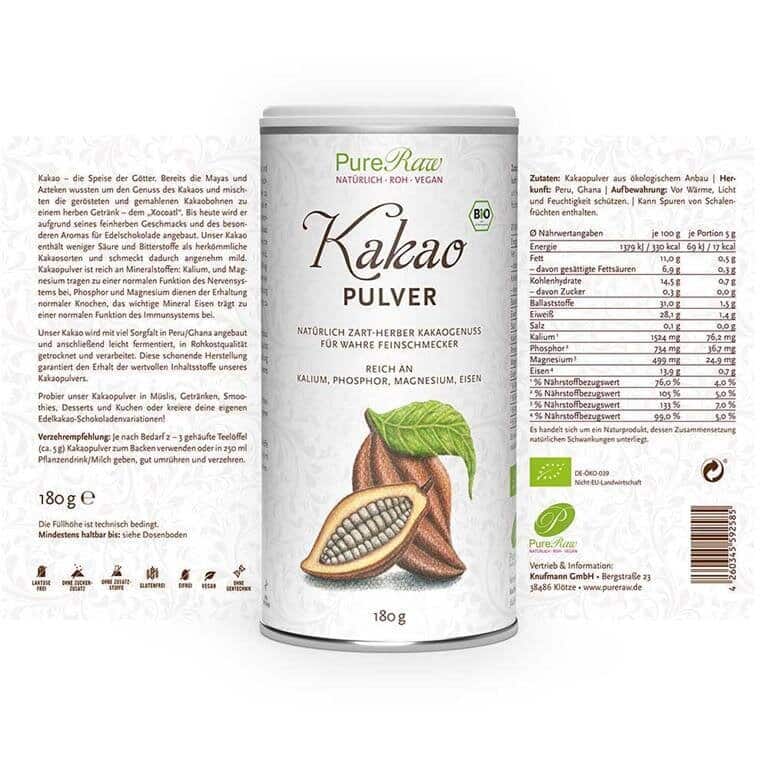 Kakao Pulver (Bio), 180g (zum Backen oder Mixen in Getränken)
