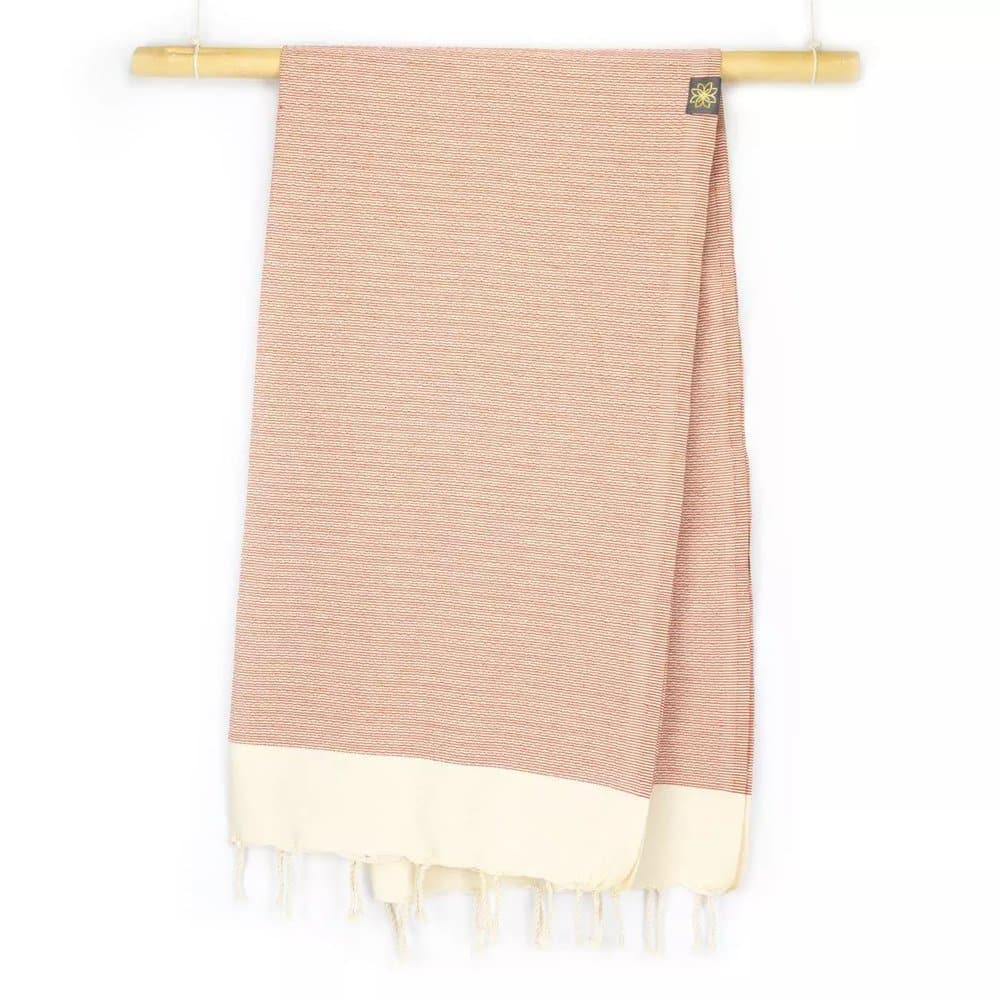 Tuch *Fouta* Hamamtuch Feine Linien, Terracotta 200x100cm