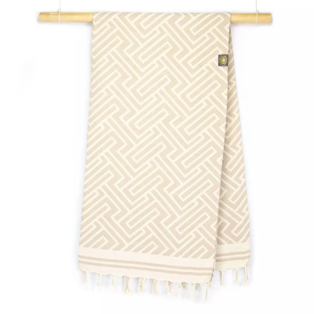 Tuch *Fouta* Hamamtuch Labyrinth, Natural Raffia 200x100cm