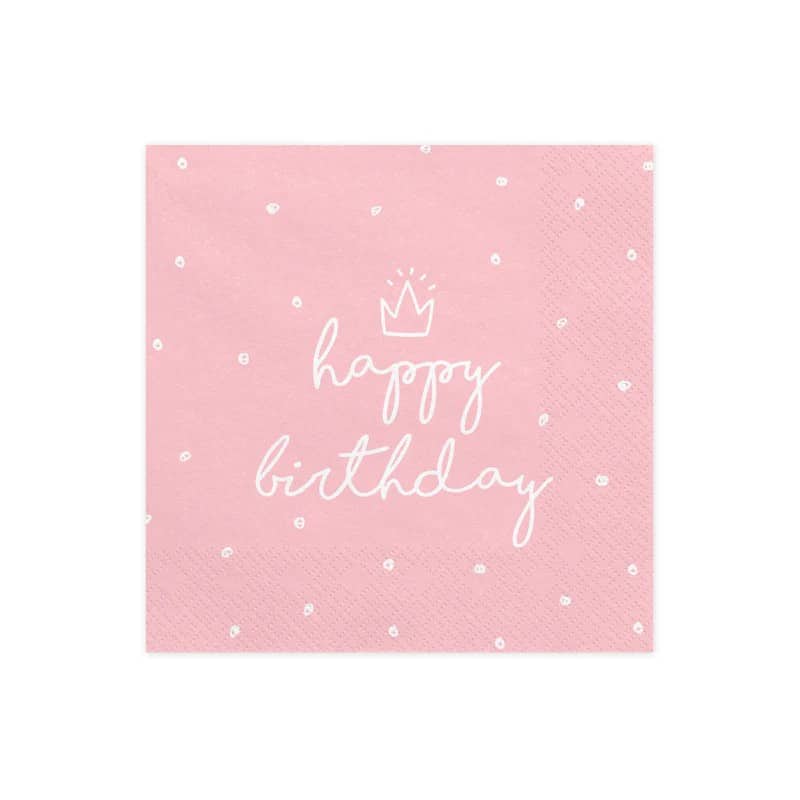 Servietten *Happy Birthday*, Rosa/Weiß