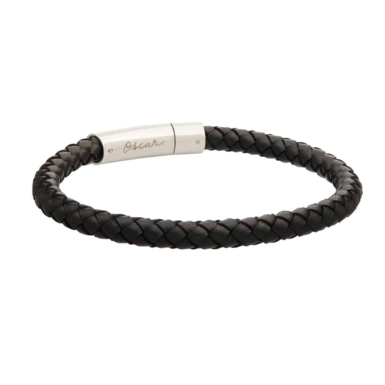 Personalisiertes großes Lederarmband für Männer, Schwarz
