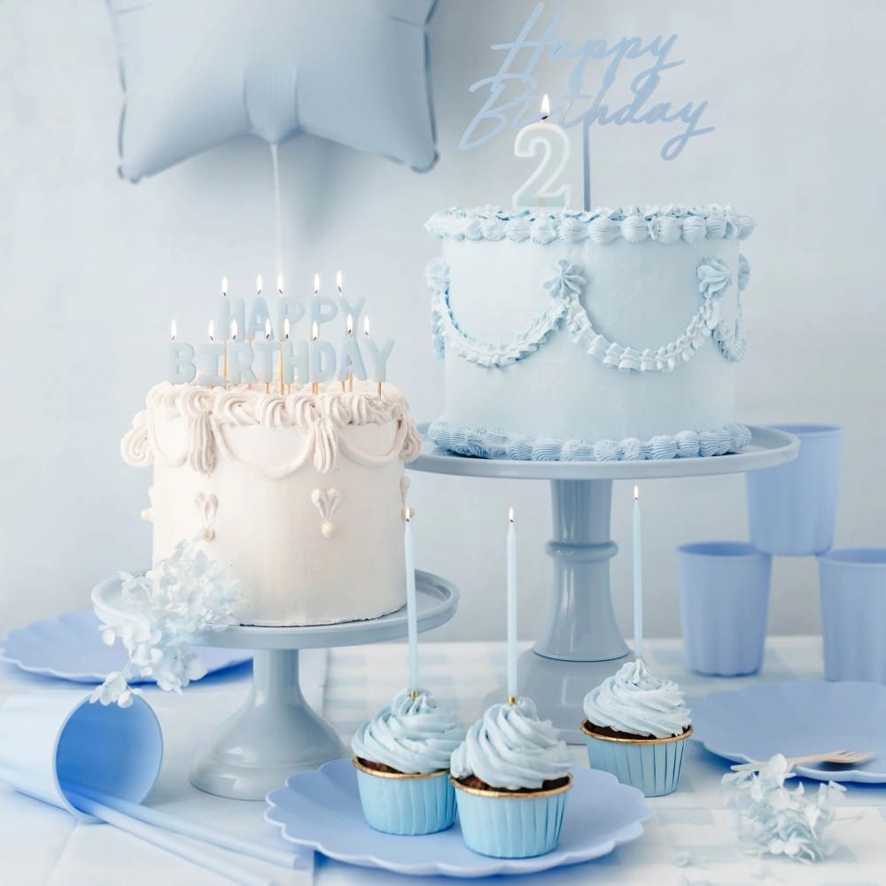 Cake Topper Happy Birthday, Hellblau