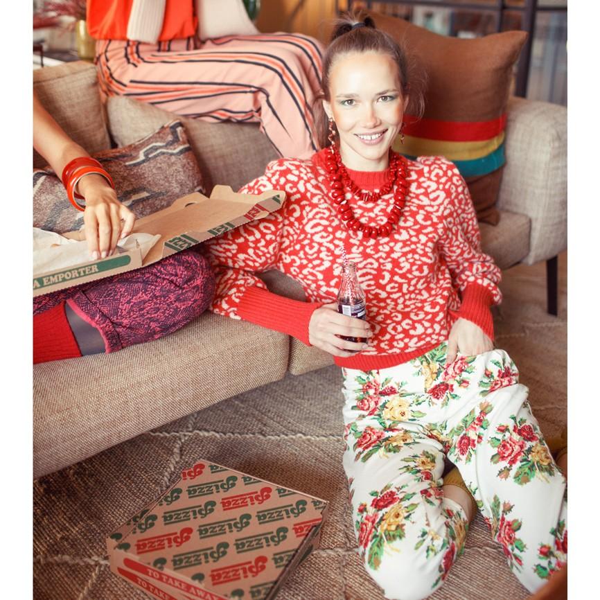 Strickpullover *Animalprint*, Red&Ecru