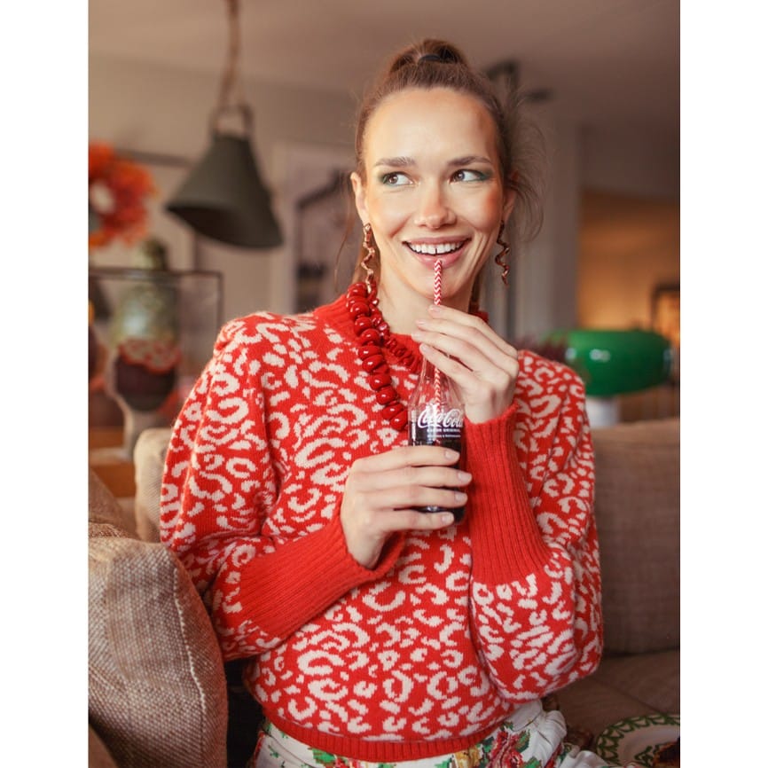 Strickpullover *Animalprint*, Red&Ecru