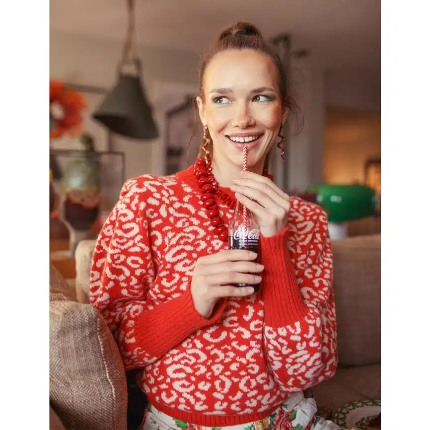Strickpullover *Animalprint*, Red&Ecru
