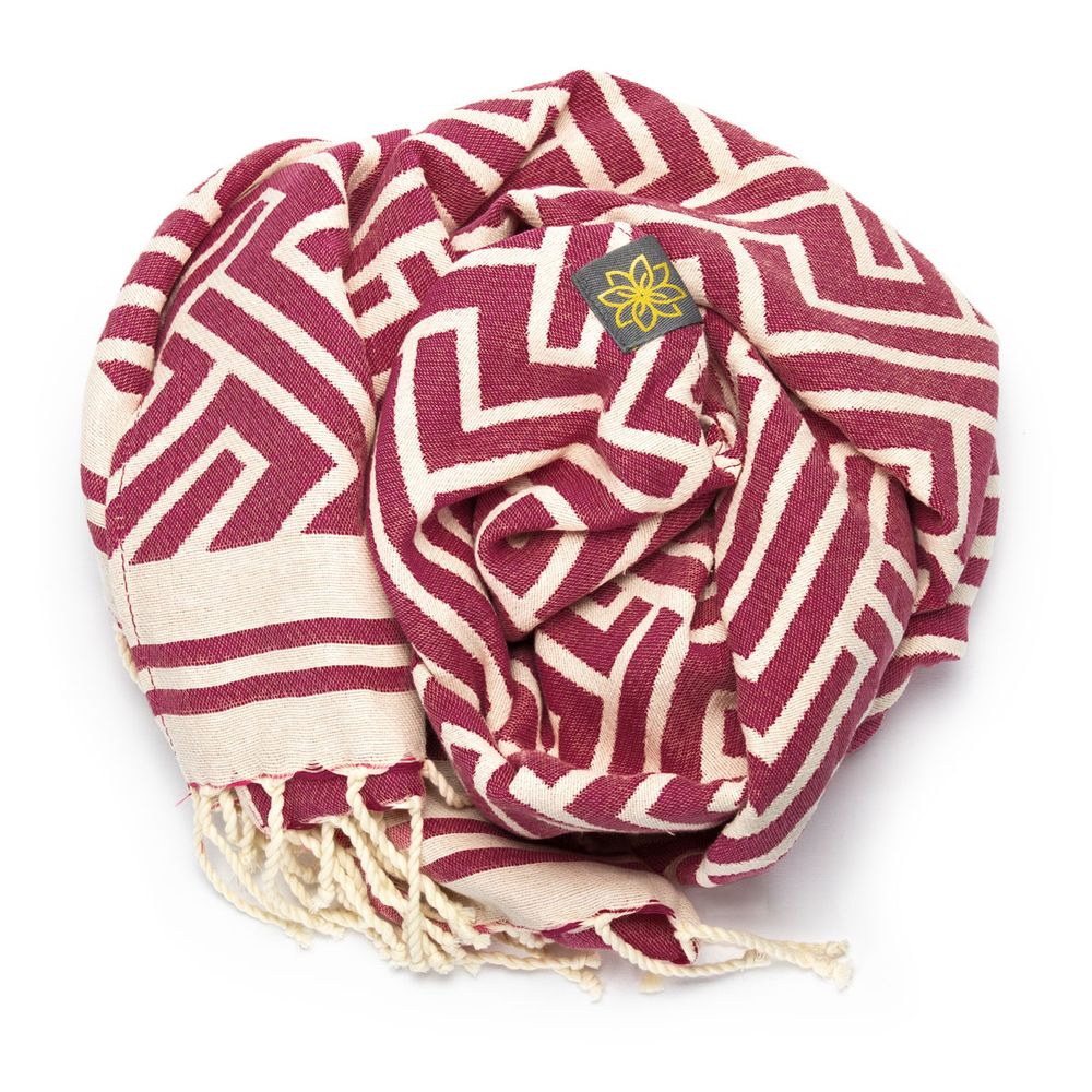 Tuch *Fouta* Hamamtuch Labyrinth, Dark Cherry 200x100cm
