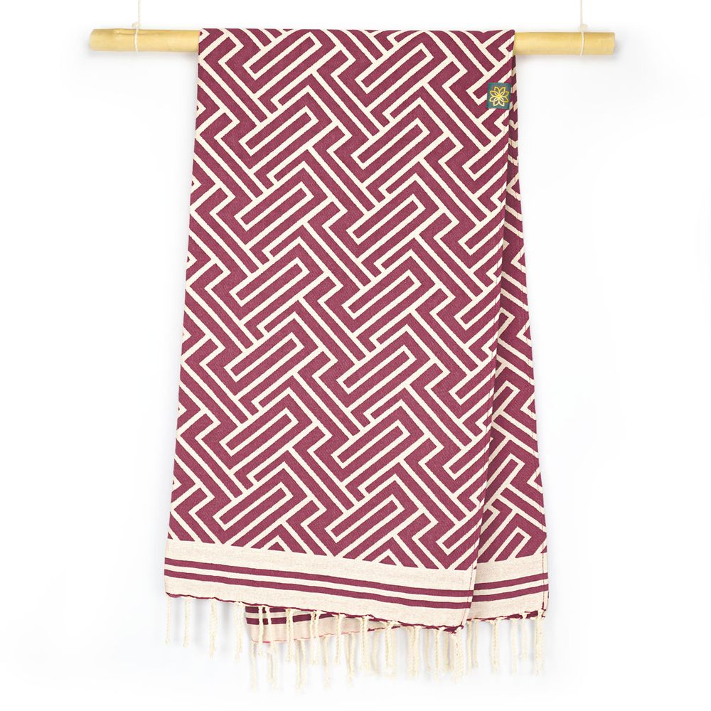 Tuch *Fouta* Hamamtuch Labyrinth, Dark Cherry 200x100cm