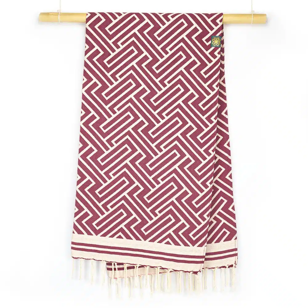 Tuch *Fouta* Hamamtuch Labyrinth, Dark Cherry 200x100cm