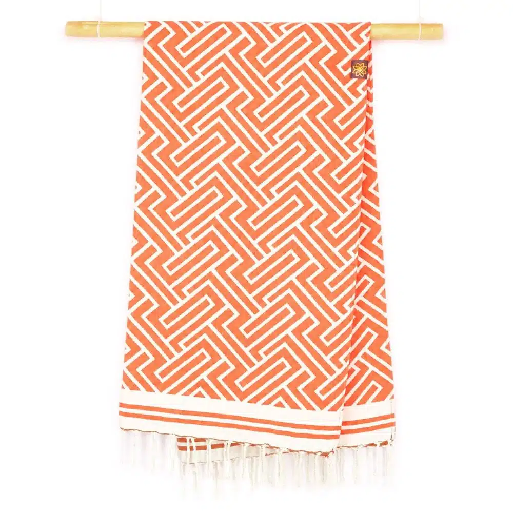 Tuch *Fouta* Hamamtuch Labyrinth, Neon Orange Fish 200x100cm