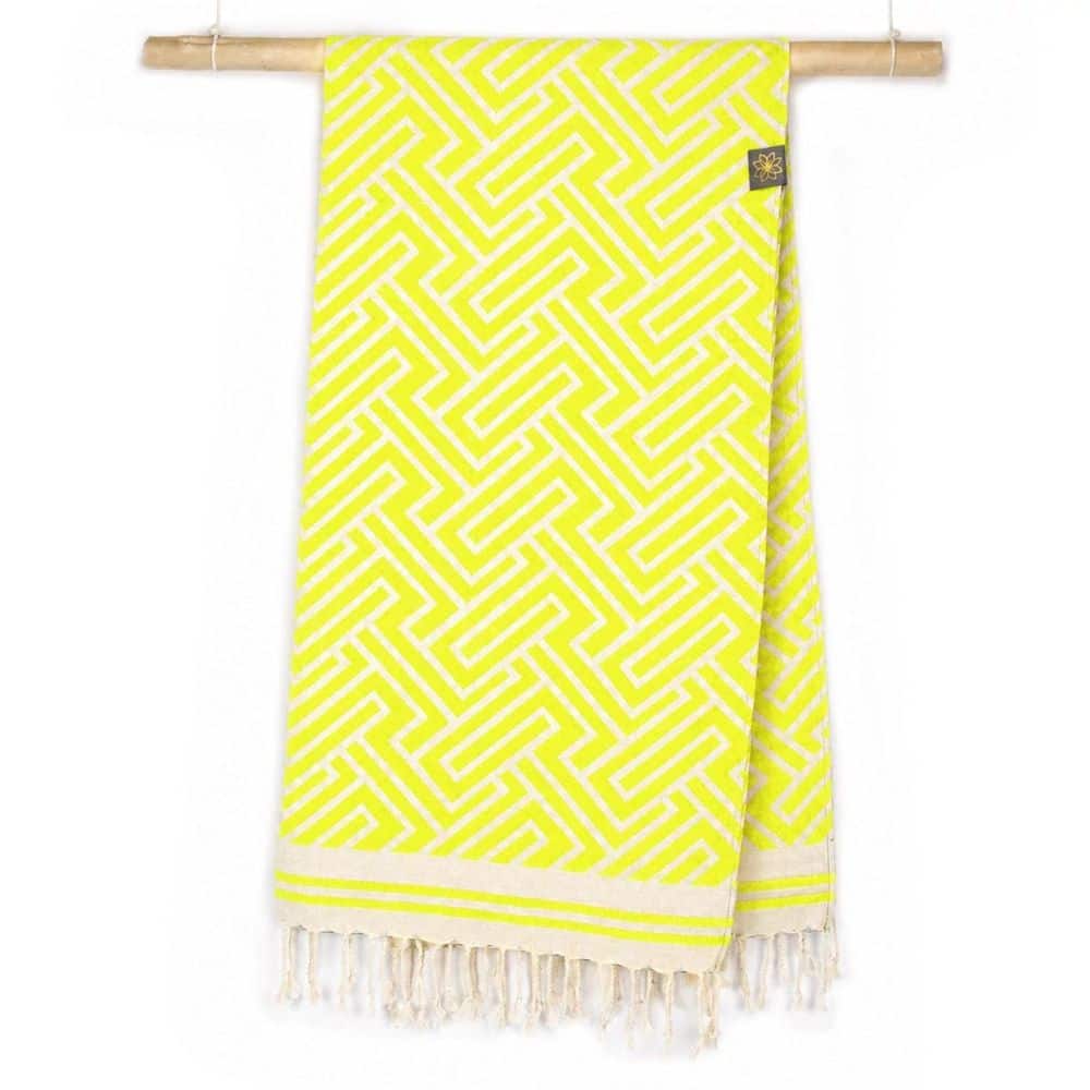 Tuch *Fouta* Hamamtuch Labyrinth, Neon Yellow Fish 200x100cm