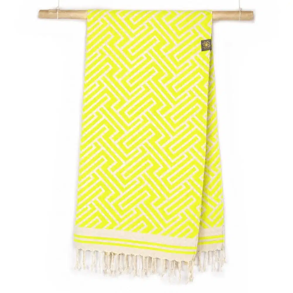 Tuch *Fouta* Hamamtuch Labyrinth, Neon Yellow Fish 200x100cm