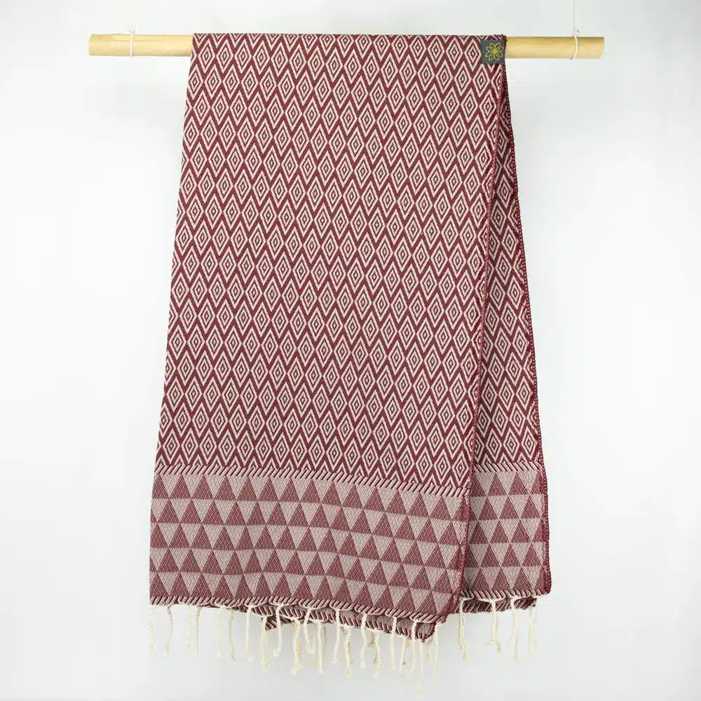 Tuch *Fouta* Hamamtuch Diamant, Dark Cherry 200x100cm