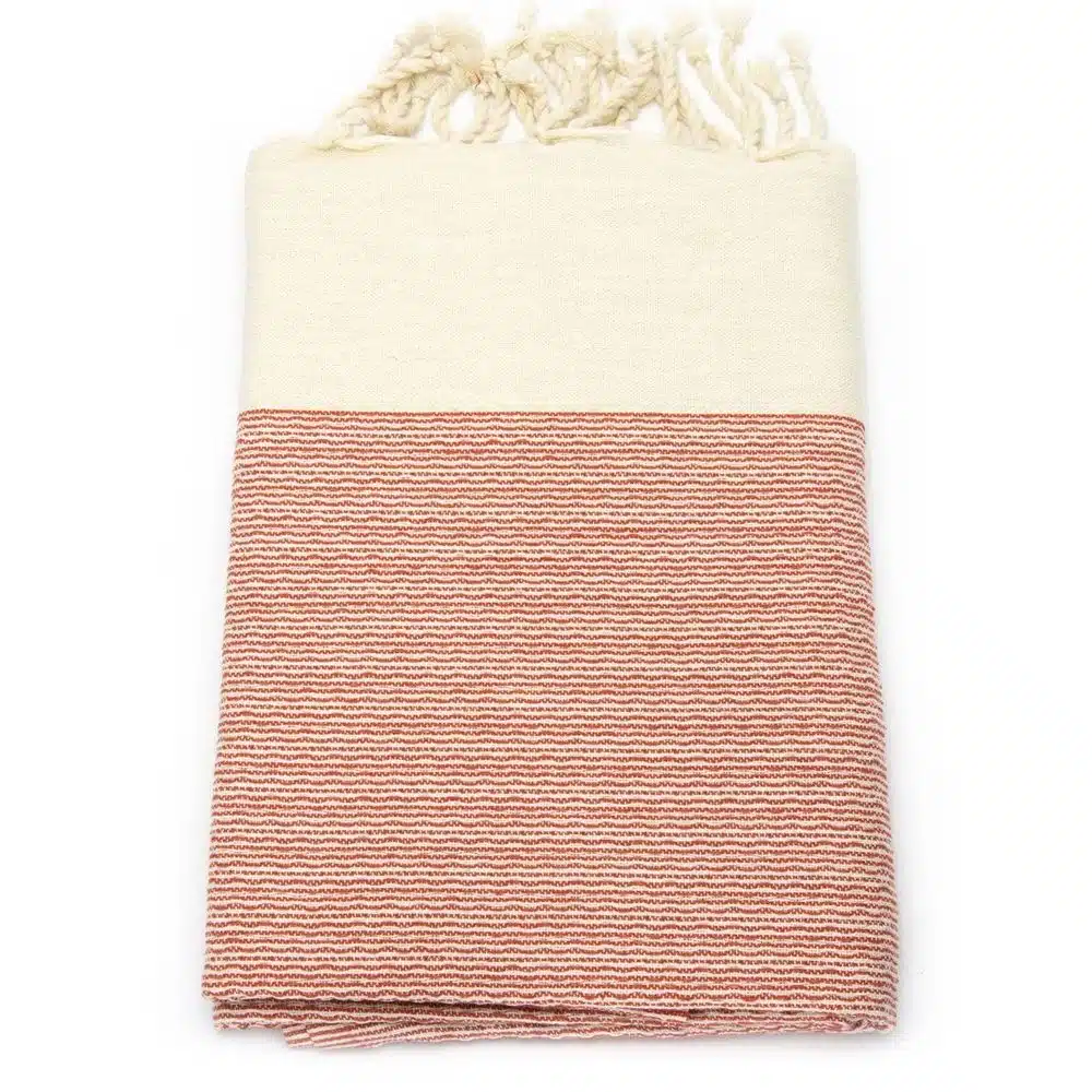 Tuch *Fouta* Hamamtuch Medium Feine Linien, Terracotta 140x70cm